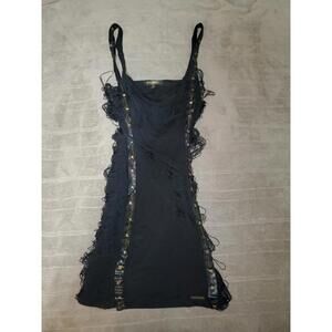 Vintage Rocawear Black Distressed Fringe Mini Dress
